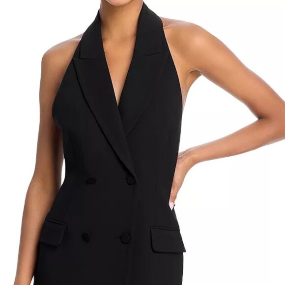 Bardot Freya Black Halter Vest Mini Dress Open Back Double Breasted NWT Sz 6 - Picture 2 of 8